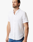 34 Heritage Linen Short Sleeve Shirt Bright White SS24-Men's Shirts-Howard-Surrey-Canada