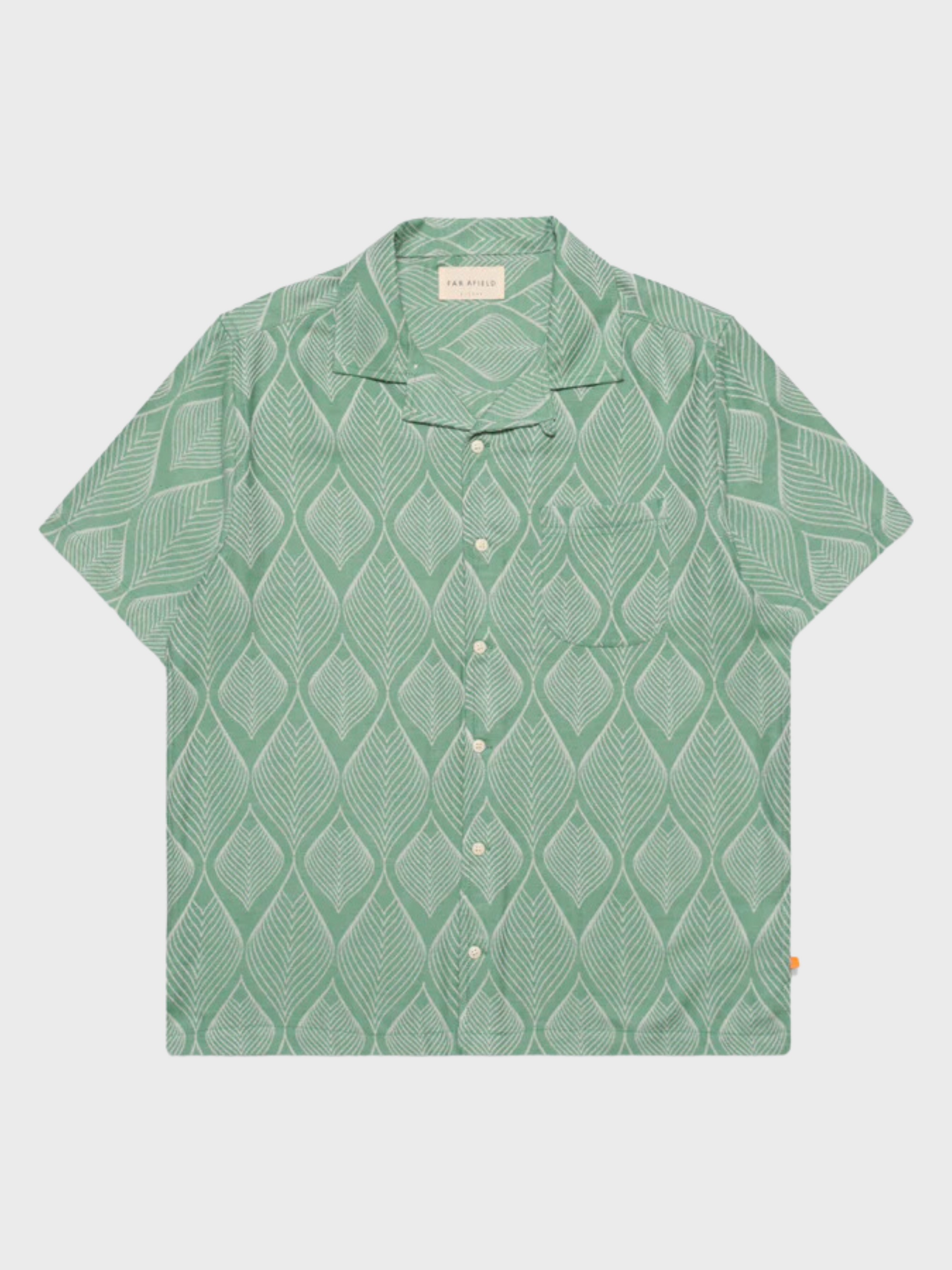 Far Afield Stachio SS Leaf Jacquard Button Up Frosty Green SS24-Men&#39;s Shirts-Howard-Surrey-Canada