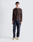 Far Afield Benny Knitted Polo - Brown/Navy Pinstripe-Men's Sweaters-Brooklyn-Vancouver-Yaletown-Canada