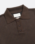 Far Afield Benny Knitted Polo - Brown/Navy Pinstripe-Men's Sweaters-Brooklyn-Vancouver-Yaletown-Canada