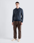 Far Afield Benny Knitted Polo - Navy/White Pinstripe-Men's Sweaters-Brooklyn-Vancouver-Yaletown-Canada