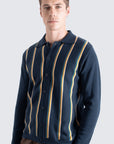 Far Afield Zigger Cardigan - Kuki Stripe - Navy Stripe Multi-Men's Sweaters-Brooklyn-Vancouver-Yaletown-Canada