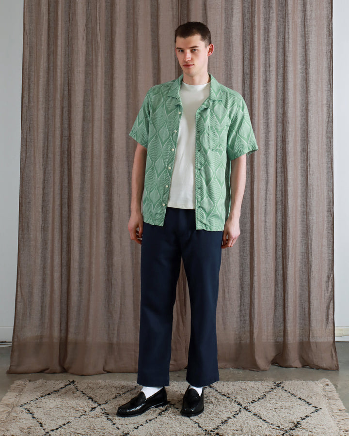 Far Afield Stachio SS Leaf Jacquard Button Up Frosty Green SS24-Men&#39;s Shirts-Howard-Surrey-Canada