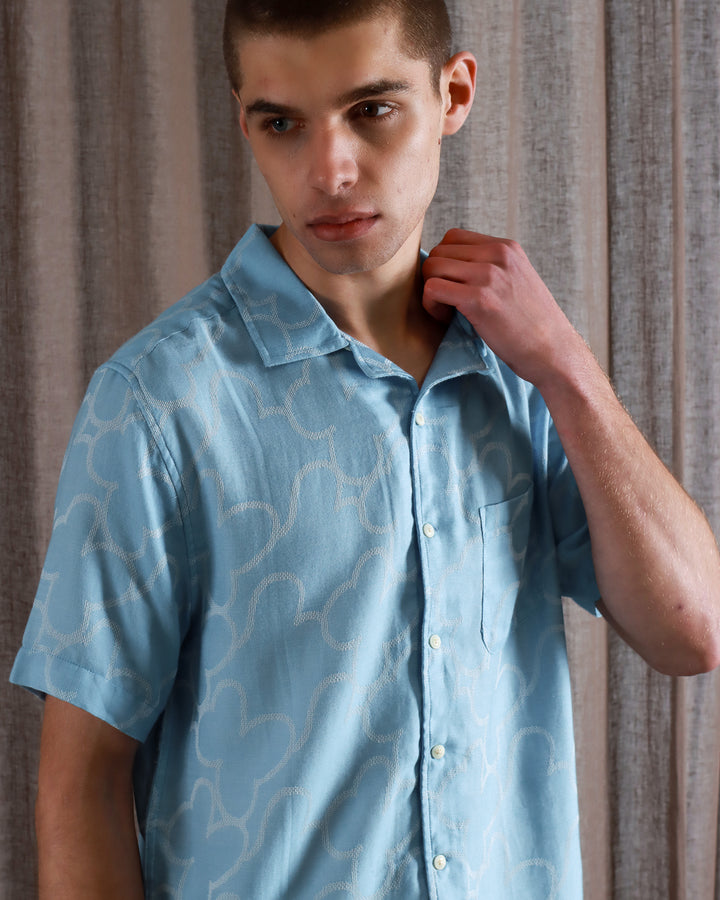 Far Afield Stachio SS Floral Jacquard Button Up Allure Blue SS24-Men's Shirts-Howard-Surrey-Canada