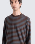 Far Afield Breton Stripe T-Shirt - Yarn Dyed - Grey/Brown-Men's Shirts-Brooklyn-Vancouver-Yaletown-Canada