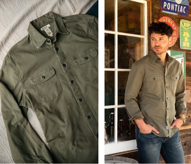 Kato-The Brace LS Oxford St. Button Up-Pigment Dark Green FW23-Men&#39;s Shirts-Yaletown-Vancouver-Surrey-Canada