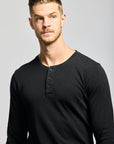 Easy Mondays T Shirt LS Henley Slub Black-Men's T-Shirts-Brooklyn-Vancouver-Yaletown-Canada