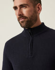 34 Heritage Cashmere Quarter Zip Sweater Dark Navy-Men's Sweaters-Brooklyn-Vancouver-Yaletown-Canada