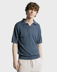 Far Afield Clifford Knitted Polo - Perforated - Blue-Men's Sweaters-Brooklyn-Vancouver-Yaletown-Canada