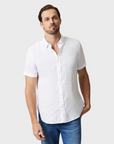 34 Heritage Linen Short Sleeve Shirt Bright White SS24-Men's Shirts-Howard-Surrey-Canada