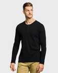 Easy Mondays T Shirt LS Henley Slub Black-Men's T-Shirts-Brooklyn-Vancouver-Yaletown-Canada