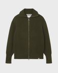 Peregrine Fisherman Cardigan - Olive-Men's Sweaters-Brooklyn-Vancouver-Yaletown-Canada