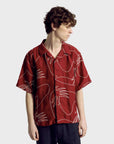 Far Afield Veloso Shirt - Embroidered Palms - Red-Men's Shirts-Brooklyn-Vancouver-Yaletown-Canada