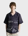 Far Afield Veloso Shirt - Embroidered Landscape - Navy-Men's Shirts-Brooklyn-Vancouver-Yaletown-Canada