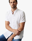 34 Heritage Linen Short Sleeve Shirt Bright White SS24-Men's Shirts-Howard-Surrey-Canada
