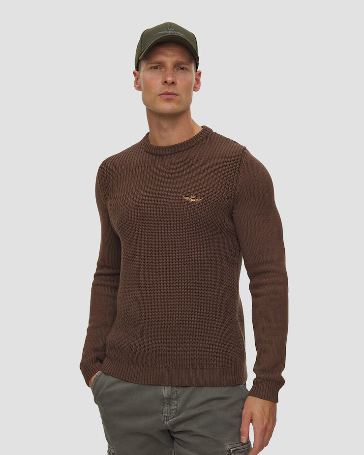 Aeronautica Militare Crewneck Sweater - Chestnut Brown-Men's Sweaters-Brooklyn-Vancouver-Yaletown-Canada