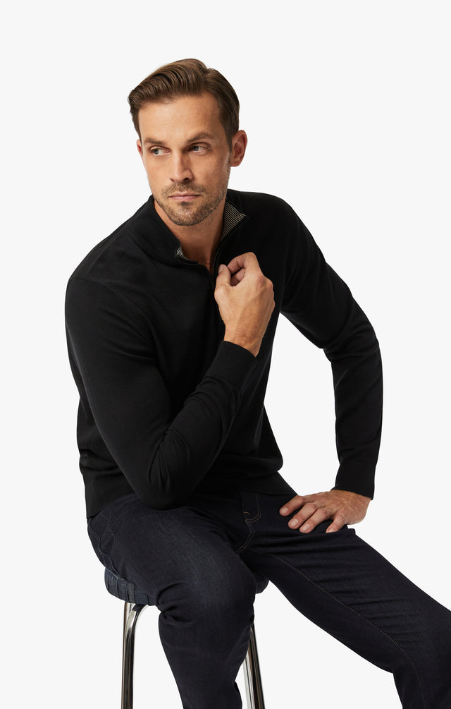 34 Heritage Quarter Zip Sweater Black-Men&#39;s Sweaters-Brooklyn-Vancouver-Yaletown-Canada