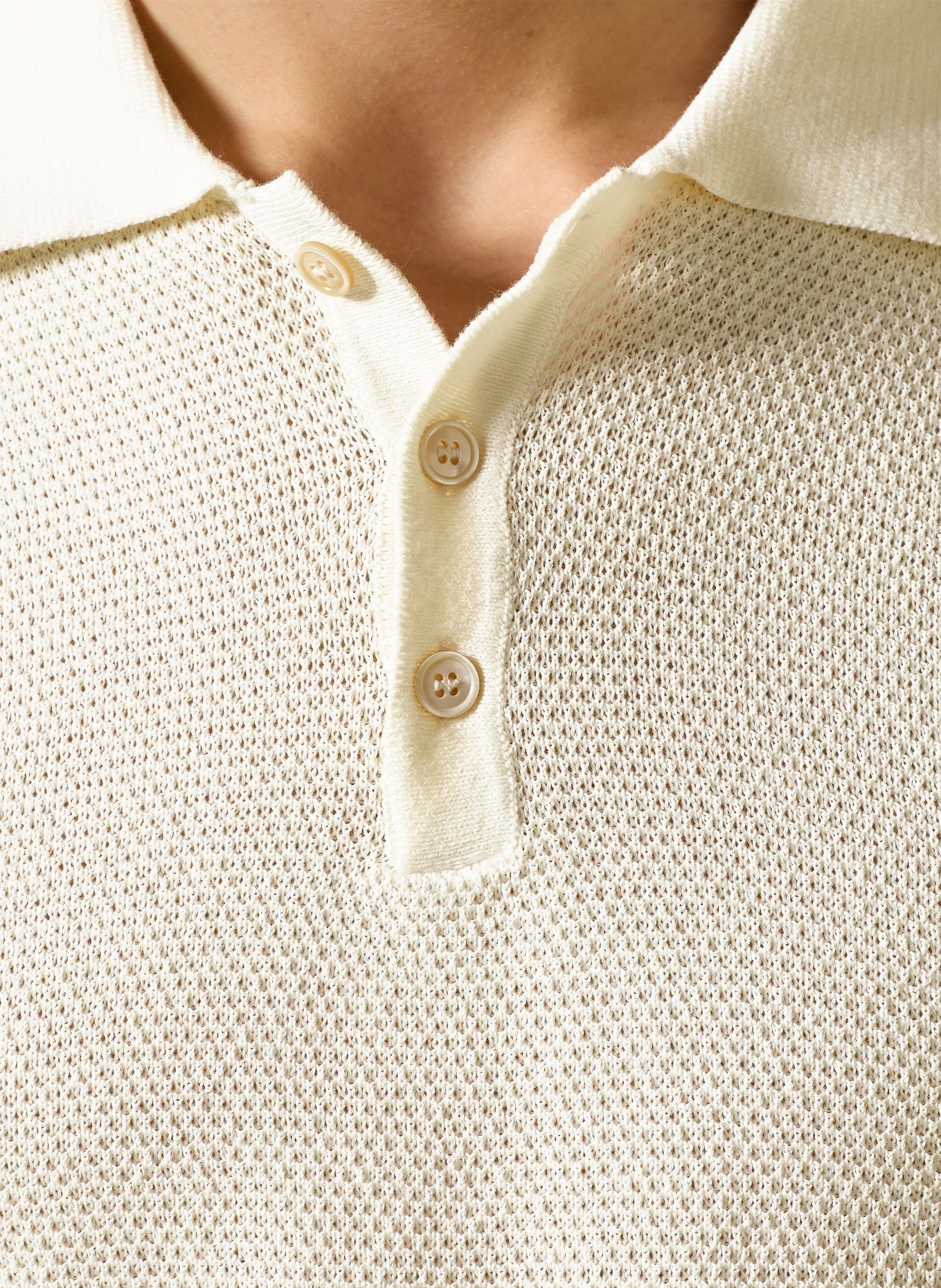 Fiesoli Textured Knit Polo - Ecru-Men's Sweaters-Brooklyn-Vancouver-Yaletown-Canada