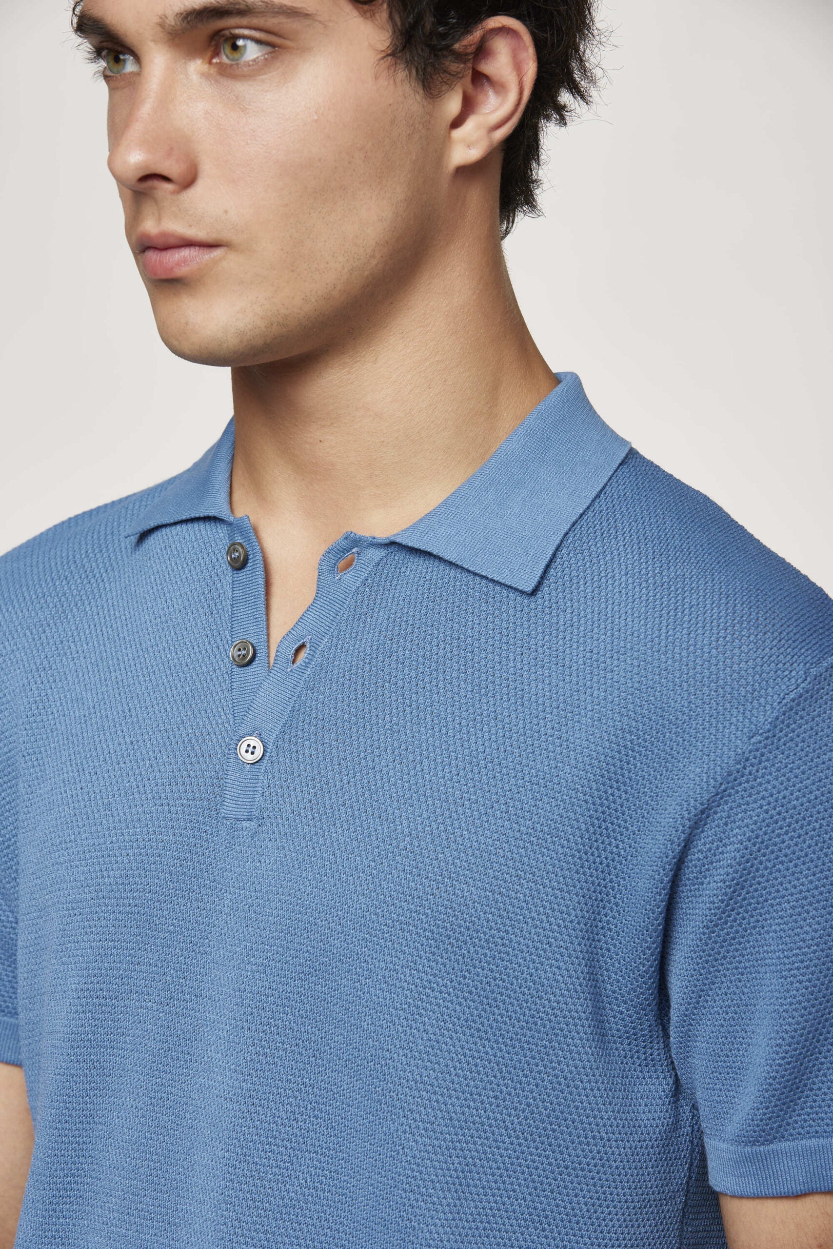 Fiesoli Textured Knit Polo - Avio-Men's Sweaters-Brooklyn-Vancouver-Yaletown-Canada