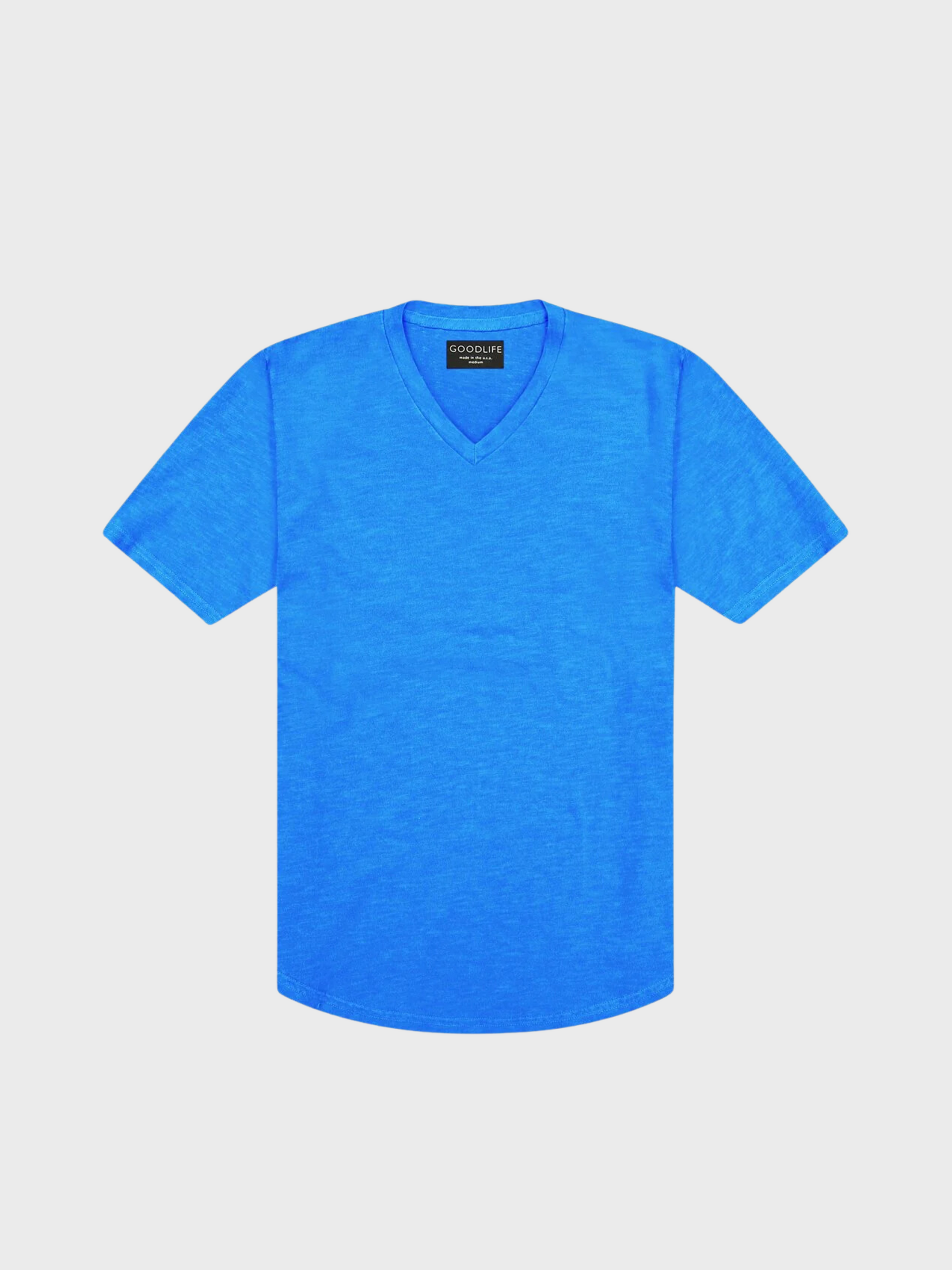 Goodlife Sun Faded Slub Scallop V Neck Tee Lapis Blue-Men&#39;s T-Shirts-S-Yaletown-Vancouver-Surrey-Canada