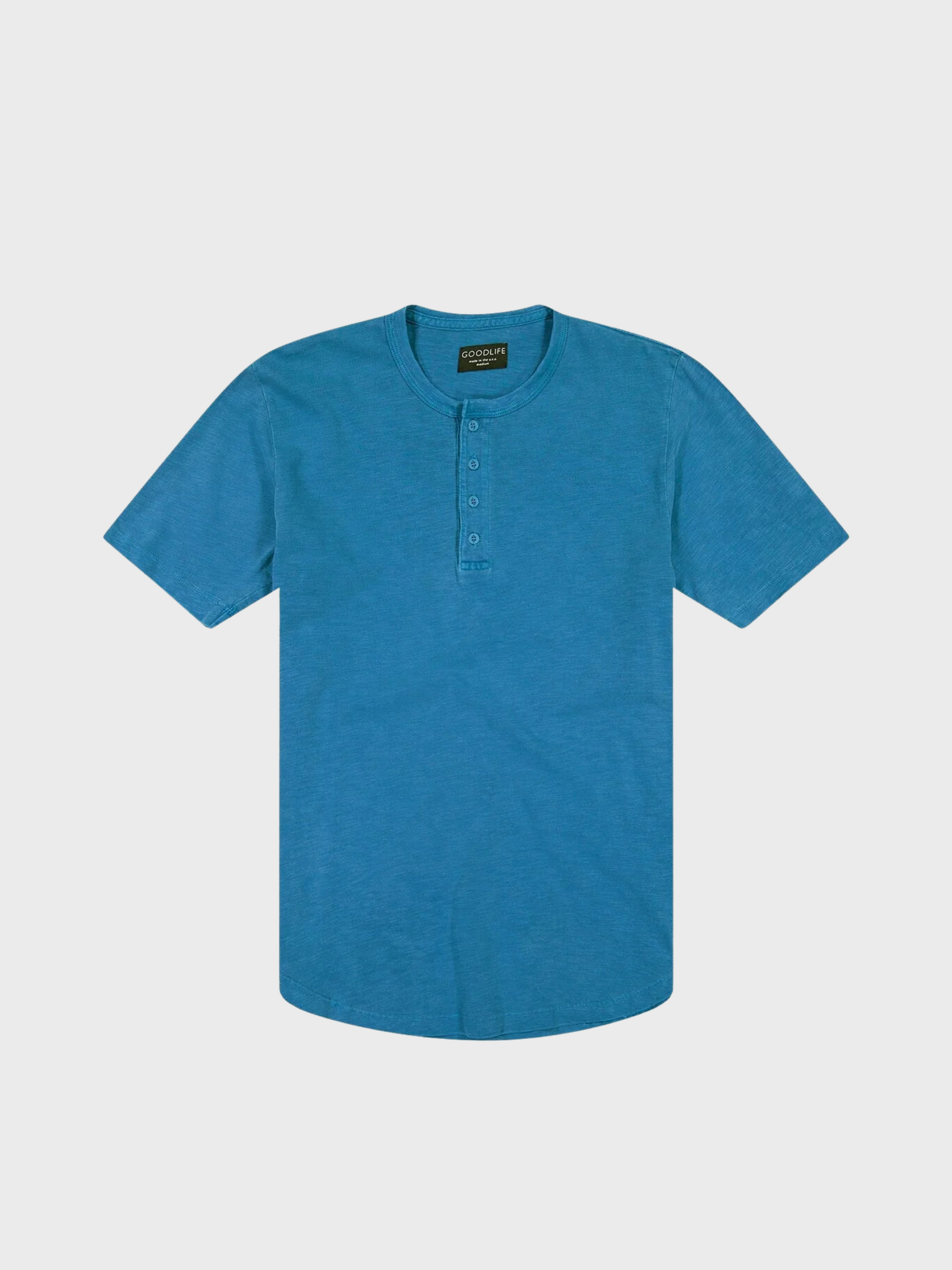 Goodlife Sun Faded Slub Scallop Henley Tee Mykonos Blue-Men&#39;s T-Shirts-Yaletown-Vancouver-Surrey-Canada