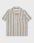 Far Afield Selleck SS Slub Stripe Button Up Navy Iris Honey SS24-Men's Shirts-S-Yaletown-Vancouver-Surrey-Canada