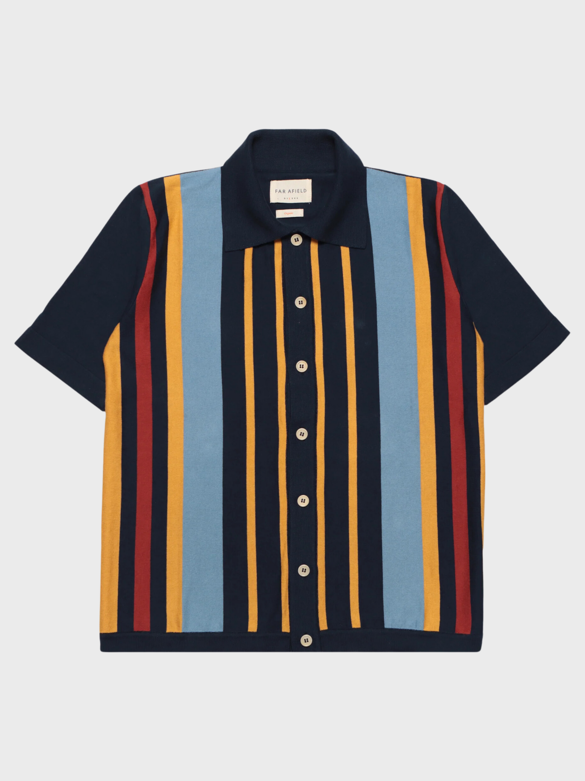 Far Afield Velzy SS Margate Stripe Cardigan Tee Navy SS24-Men&#39;s T-Shirts-S-Yaletown-Vancouver-Surrey-Canada