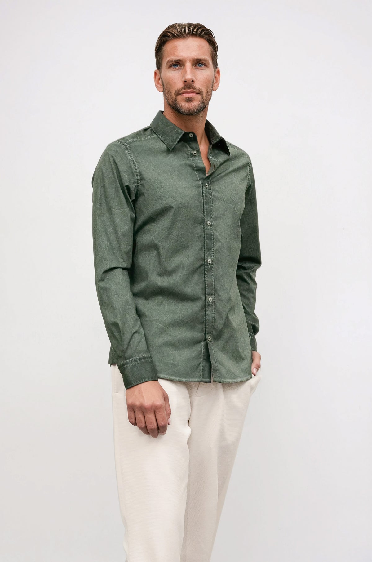 Ploumanch Harrison Poplin Shirt - Classic Fit - Nori-Men&#39;s Shirts-Brooklyn-Vancouver-Yaletown-Canada