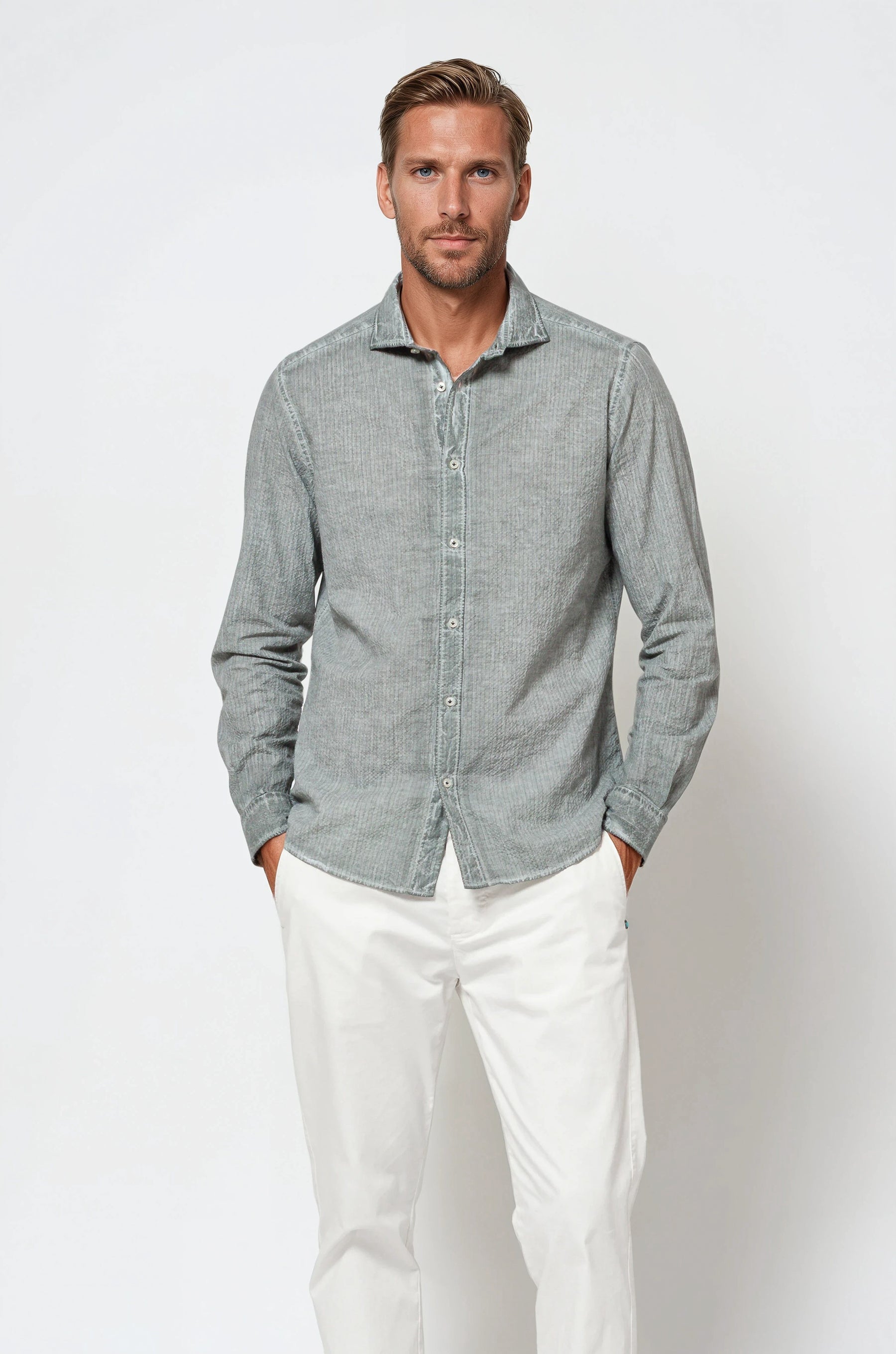 Ploumanach Harrison Cloque Shirt - Salvia-Men's Shirts-Brooklyn-Vancouver-Yaletown-Canada