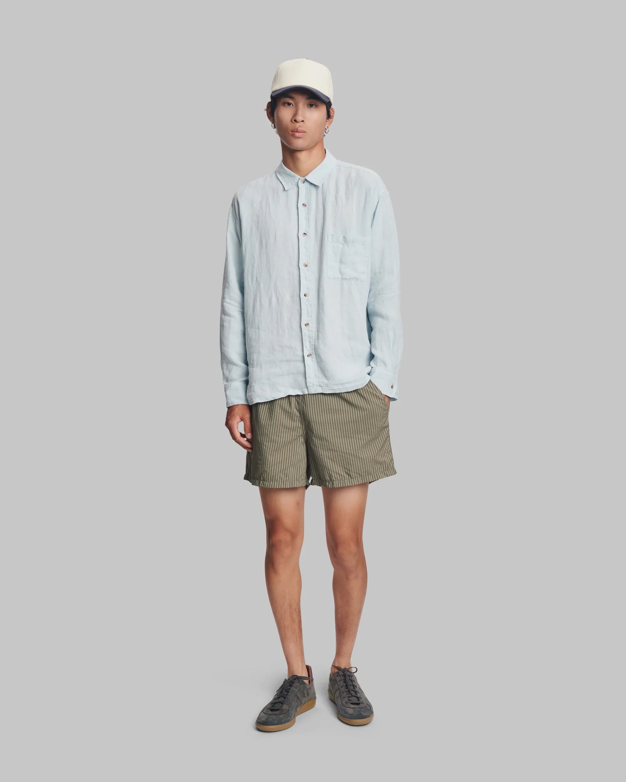 Bather Fossil Seersucker Modern Trunk - Grey-Men's Shorts-Brooklyn-Vancouver-Yaletown-Canada