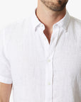 34 Heritage Linen Short Sleeve Shirt Bright White SS24-Men's Shirts-Howard-Surrey-Canada