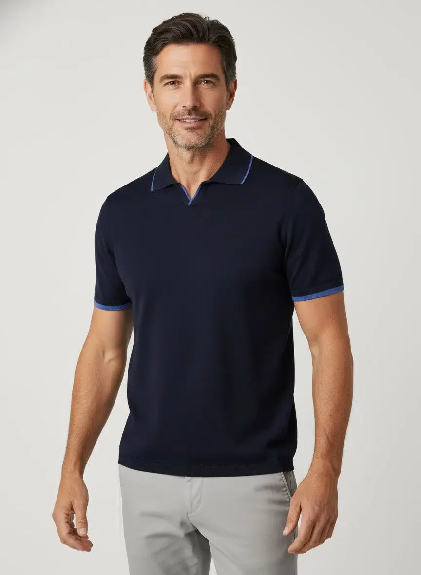 Fiesoli Jonny Polo Knit W Contrast Trim - Notte-Men's T-Shirts-Brooklyn-Vancouver-Yaletown-Canada