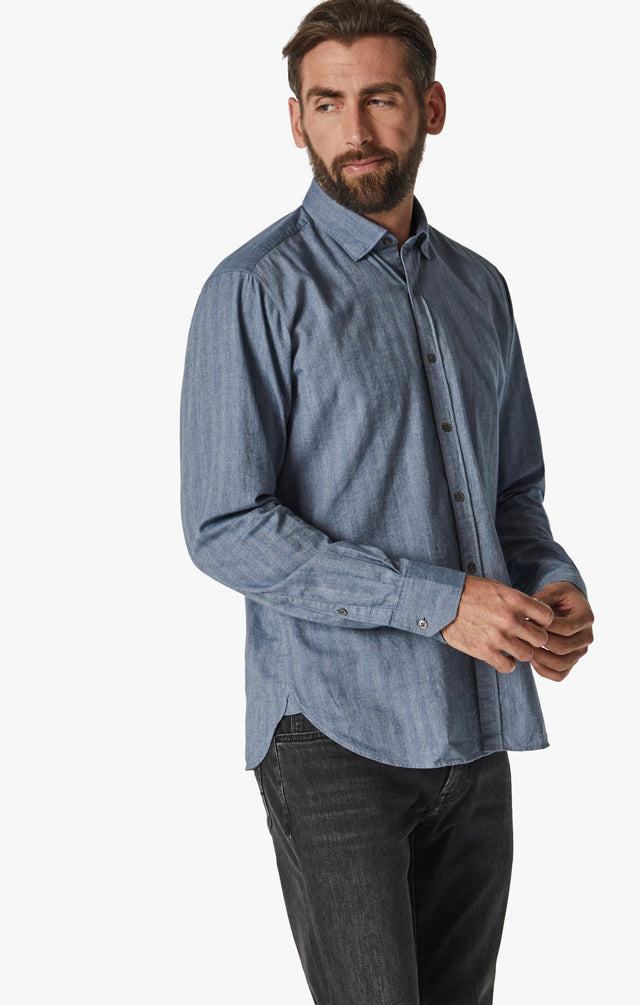34 Heritage Herringbone Shirt Blue-Men&#39;s Shirts-Brooklyn-Vancouver-Yaletown-Canada
