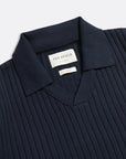 Far Afield Clifford Knitted Ribbed Polo - Spread Collared - Navy-Men's Sweaters-Brooklyn-Vancouver-Yaletown-Canada