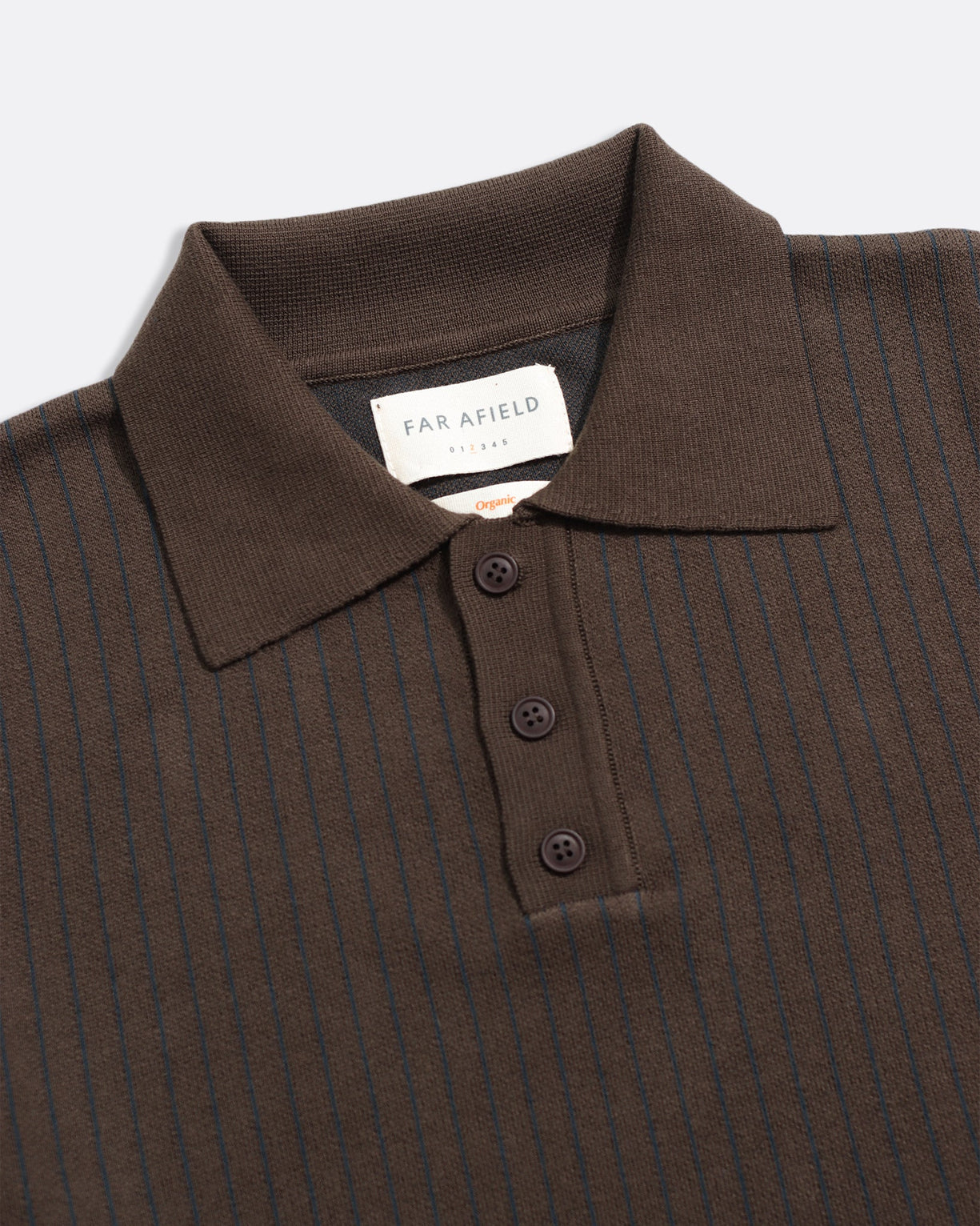 Far Afield Benny Knitted Polo - Brown/Navy Pinstripe-Men&#39;s Sweaters-Brooklyn-Vancouver-Yaletown-Canada