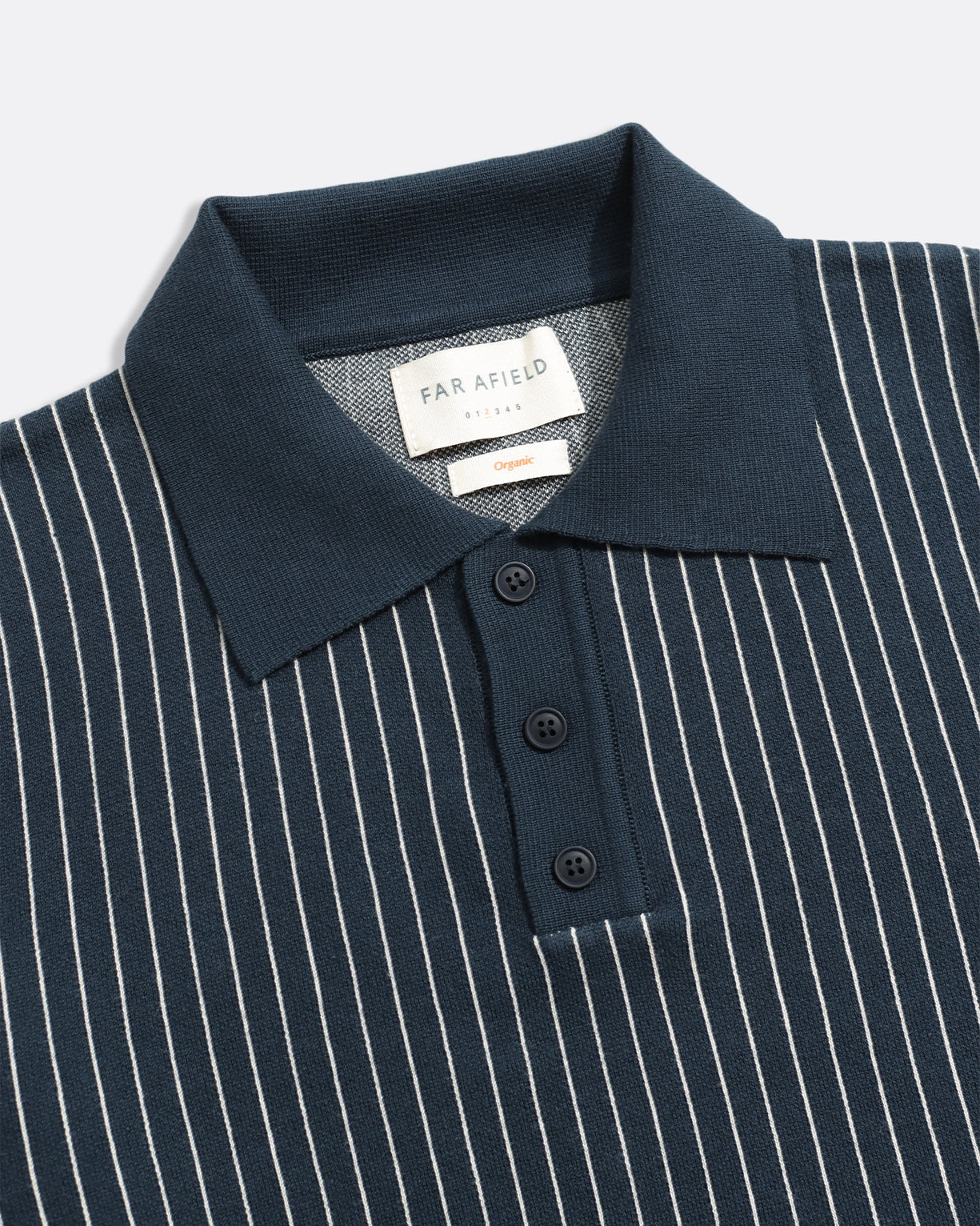 Far Afield Benny Knitted Polo - Navy/White Pinstripe-Men&#39;s Sweaters-Brooklyn-Vancouver-Yaletown-Canada