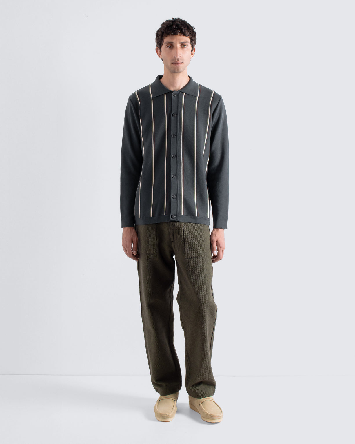 Far Afield Zigger Cardigan - Kuki Stripe - Grey Stripe Multi-Men's Sweaters-Brooklyn-Vancouver-Yaletown-Canada