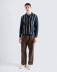Far Afield Zigger Cardigan - Kuki Stripe - Navy Stripe Multi-Men's Sweaters-Brooklyn-Vancouver-Yaletown-Canada