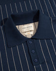 Far Afield Benny Knitted Polo - Pinstripe - Navy/Sand-Men's Sweaters-Brooklyn-Vancouver-Yaletown-Canada
