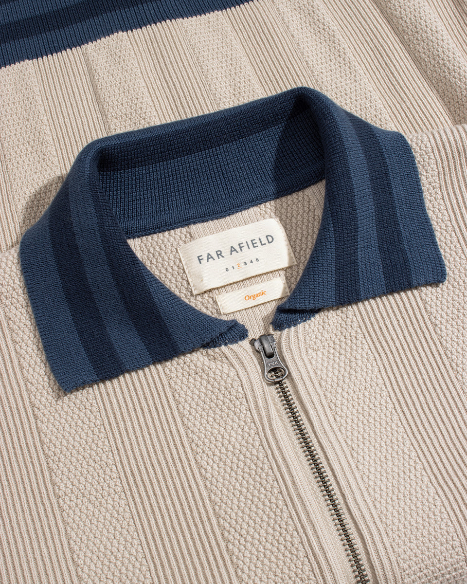 Far Afield Aleksey Cardigan - Horace Stripe - Sand-Men's Sweaters-Brooklyn-Vancouver-Yaletown-Canada