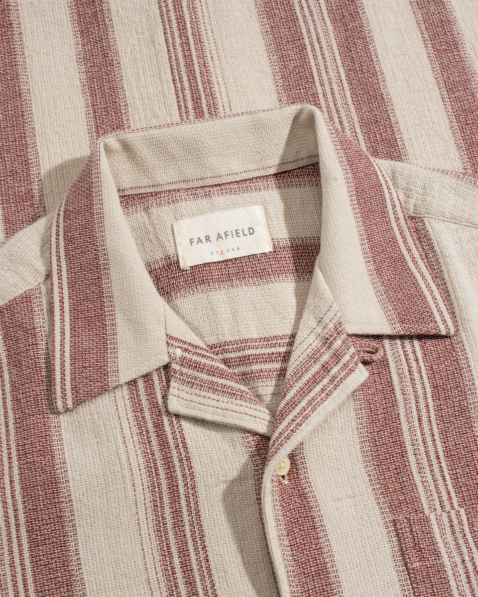 Far Afield Selleck Shirt - Dobby Stripe - Sand/Red-Men's Shirts-Brooklyn-Vancouver-Yaletown-Canada