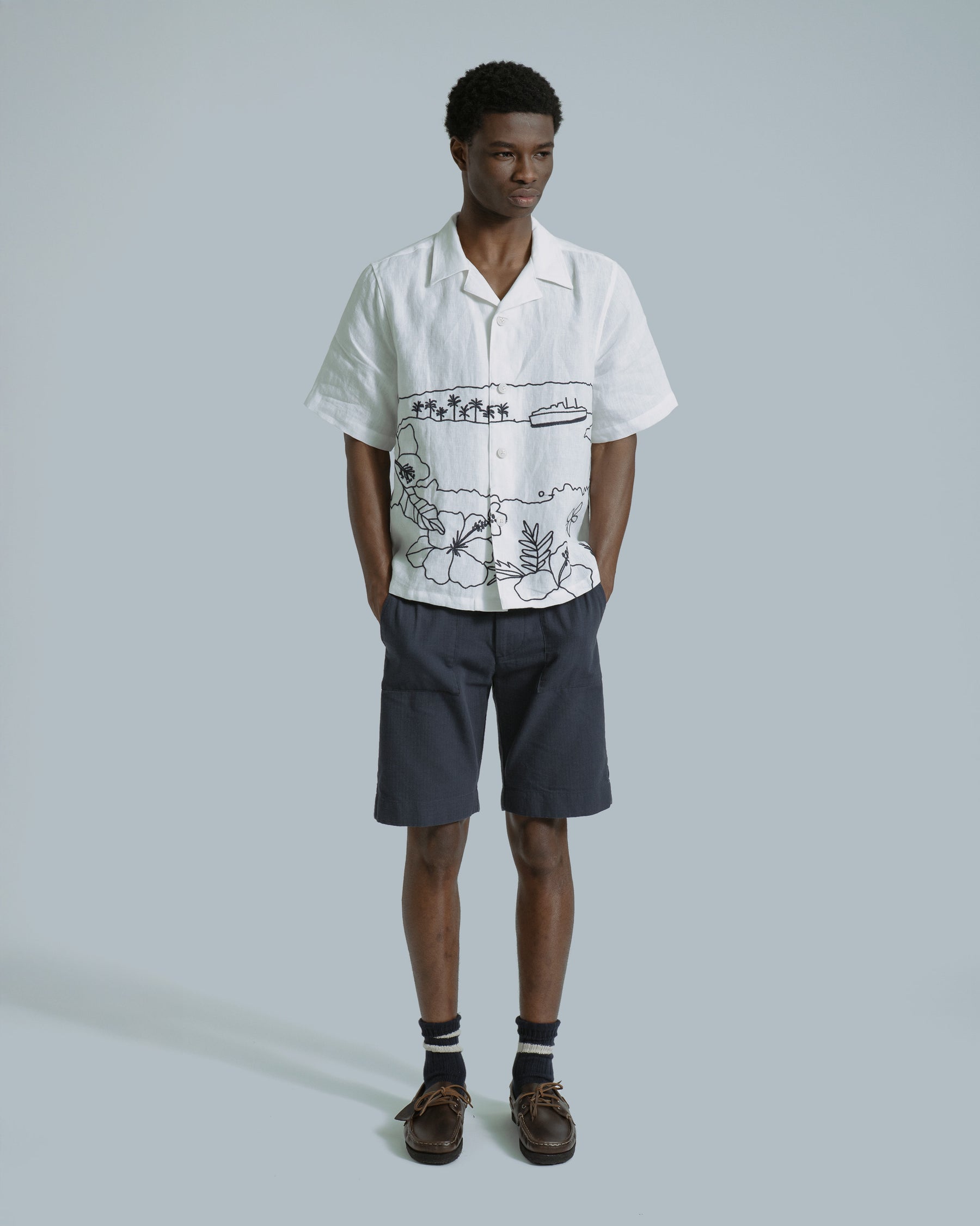 Far Afield Veloso Shirt - Embroidered Landscape - White-Men's Shirts-Brooklyn-Vancouver-Yaletown-Canada