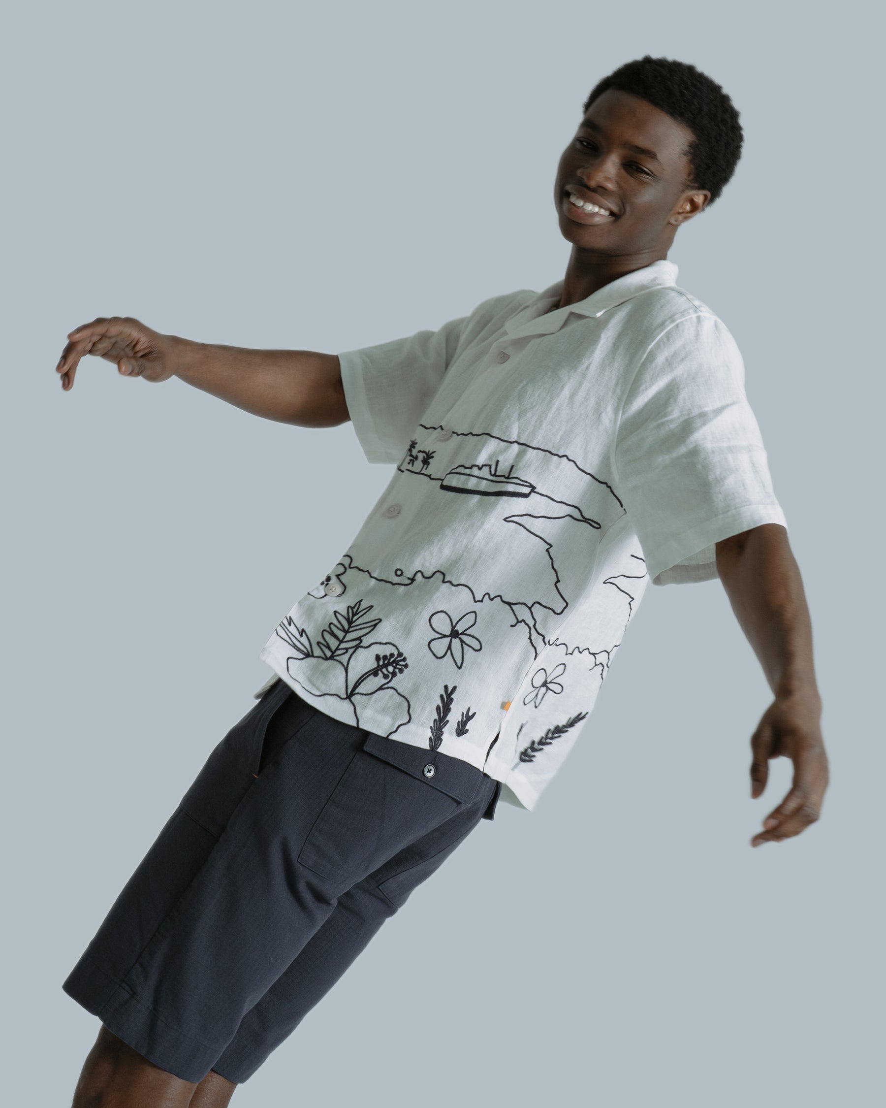 Far Afield Veloso Shirt - Embroidered Landscape - White-Men's Shirts-Brooklyn-Vancouver-Yaletown-Canada