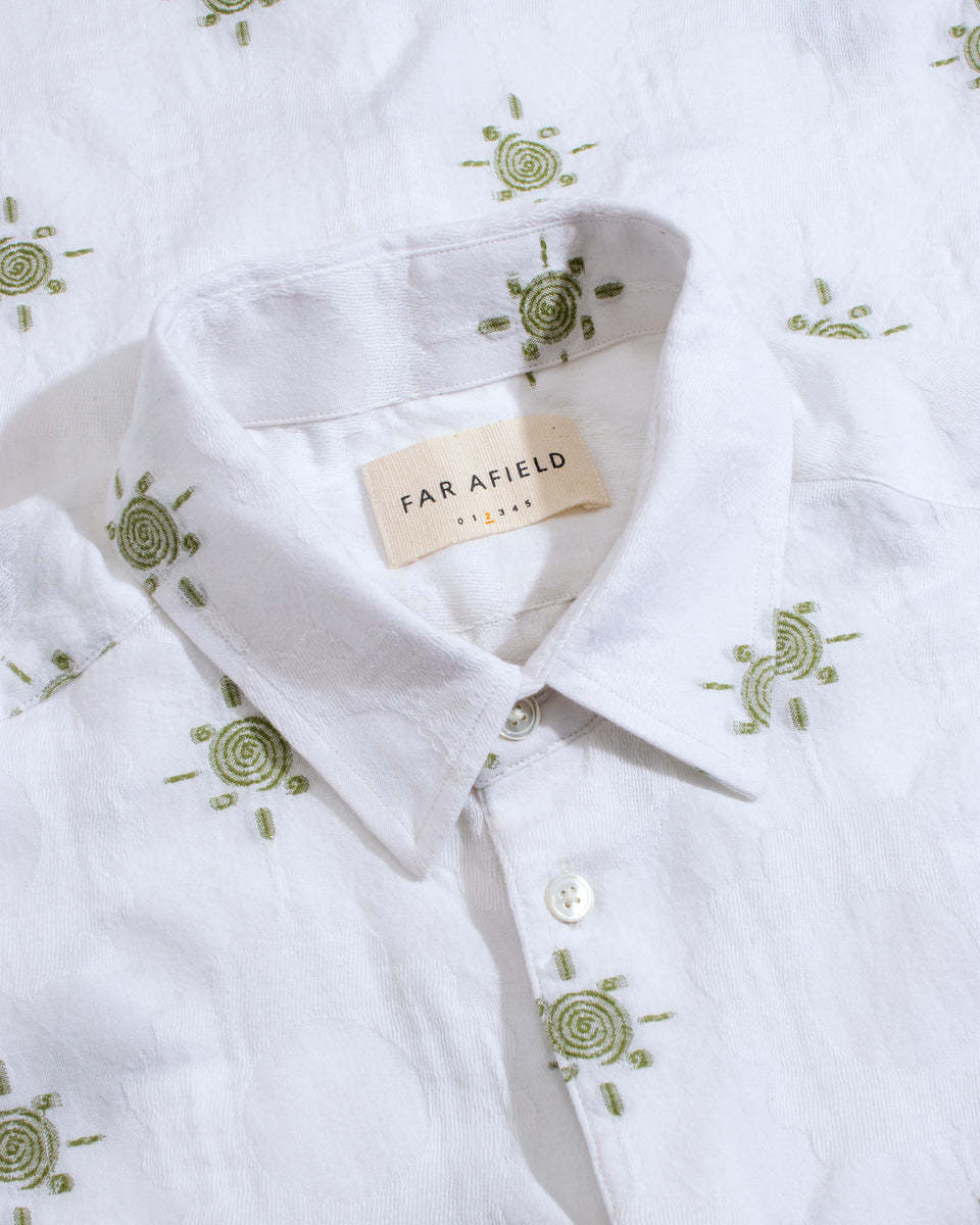 Far Afield Classic Shirt - Sun Jacquard - White/Green-Men's Shirts-Brooklyn-Vancouver-Yaletown-Canada