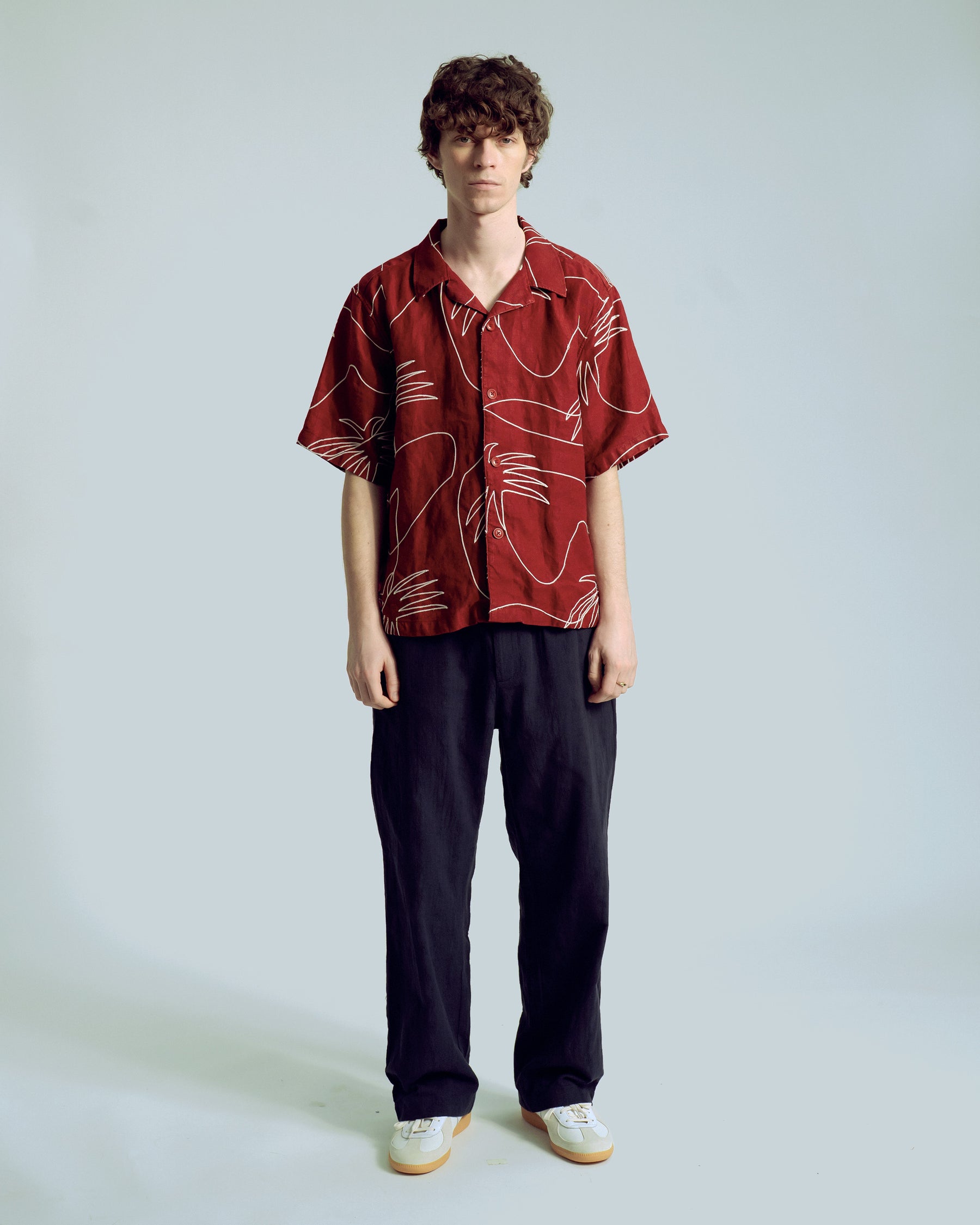 Far Afield Veloso Shirt - Embroidered Palms - Red-Men's Shirts-Brooklyn-Vancouver-Yaletown-Canada