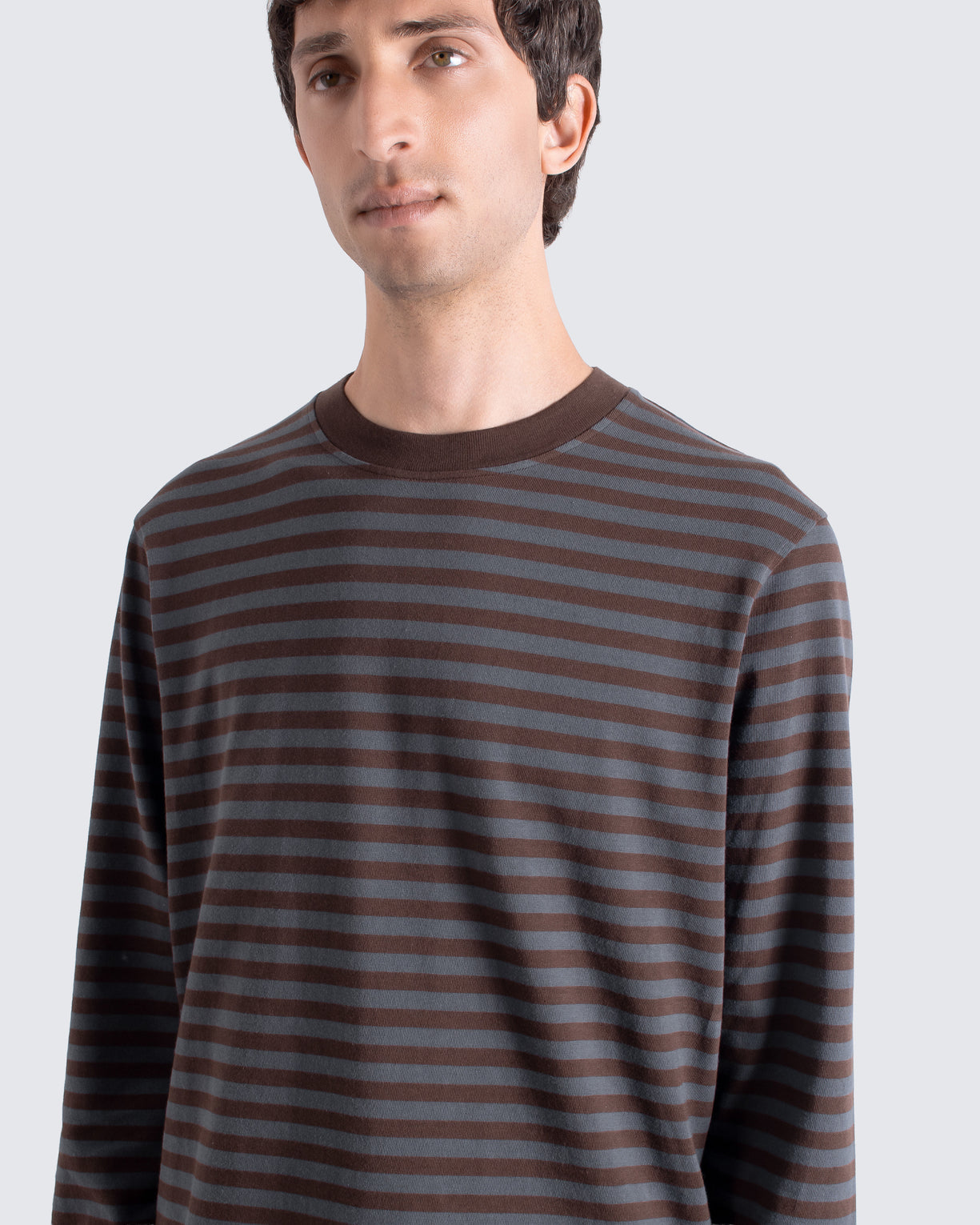 Far Afield Breton Stripe T-Shirt - Yarn Dyed - Grey/Brown-Men&#39;s Shirts-Brooklyn-Vancouver-Yaletown-Canada