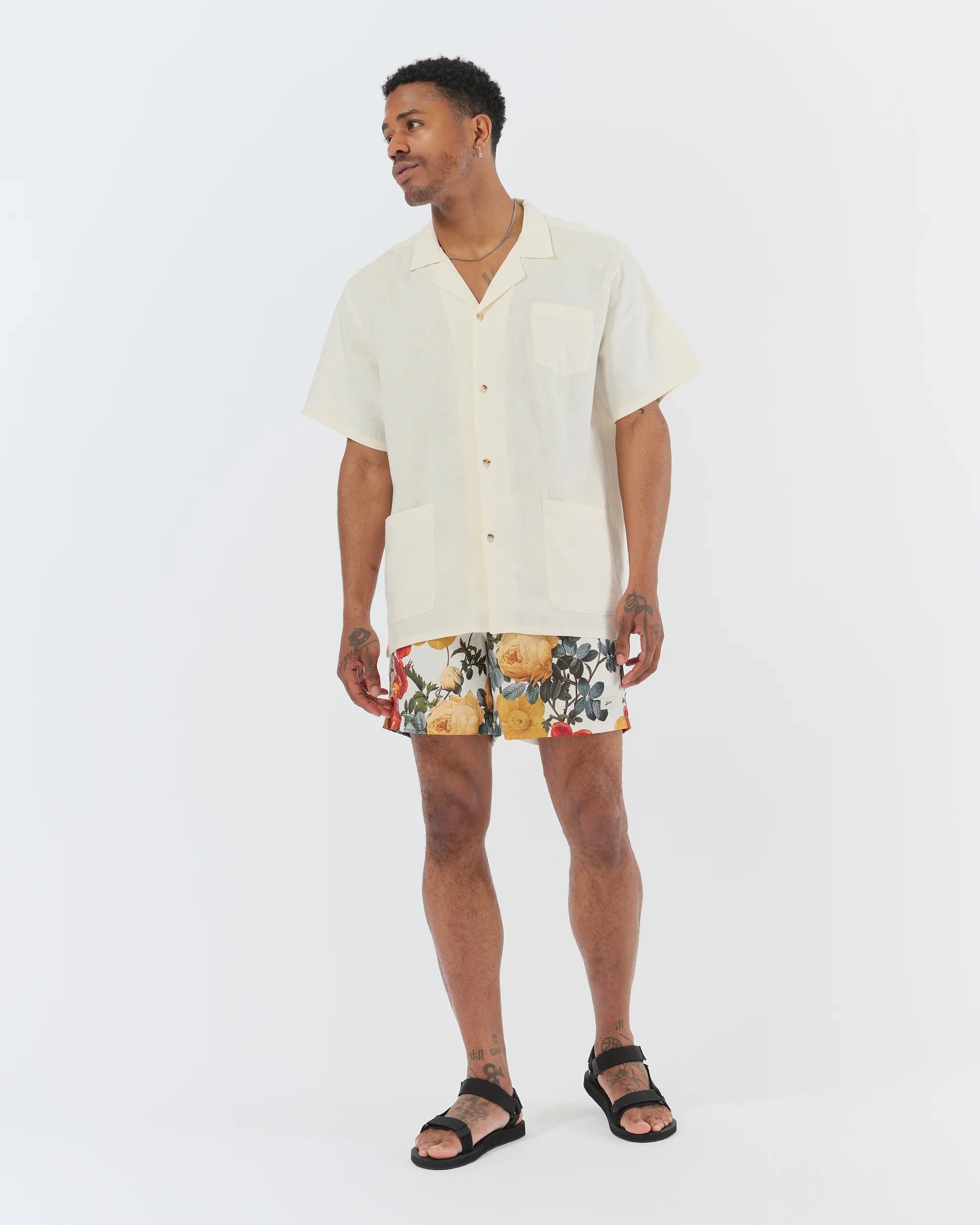 Bather Bouquet Swim Trunk - Beige-Men's Shorts-Brooklyn-Vancouver-Yaletown-Canada