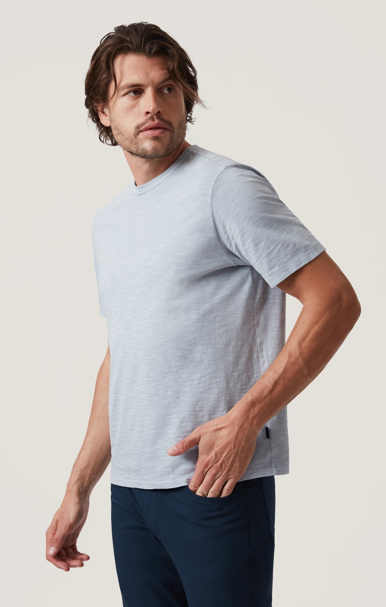 34 Heritage Slub Crew Neck Tshirt Blue Fog-Men's T-Shirts-Brooklyn-Vancouver-Yaletown-Canada