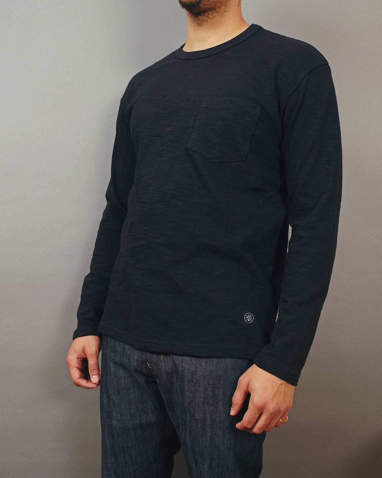 Outclass Double Slub L/S Pocket T-Shirt - Black-Men's T-Shirts-Brooklyn-Vancouver-Yaletown-Canada