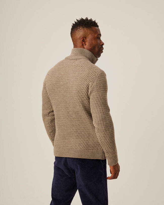 Peregrine Birchall Quarter Zip Jumper - Oak-Men's Sweaters-Brooklyn-Vancouver-Yaletown-Canada